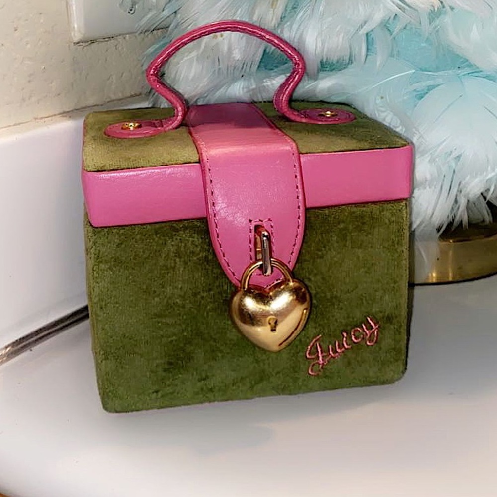 Juicy Couture Green And Pink Velvet Cosmetic Train Case
